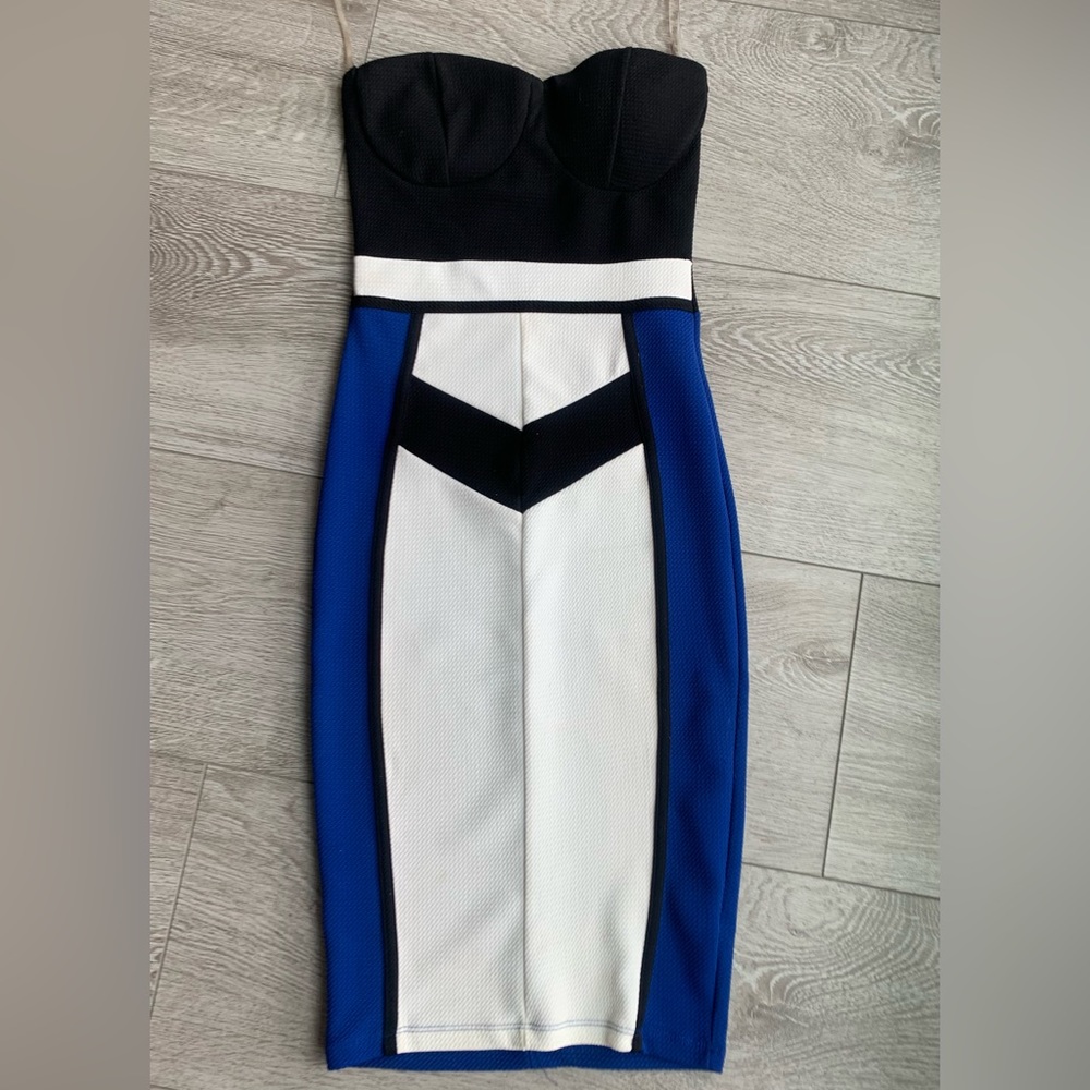 Strapless Geometric Color Block Dress